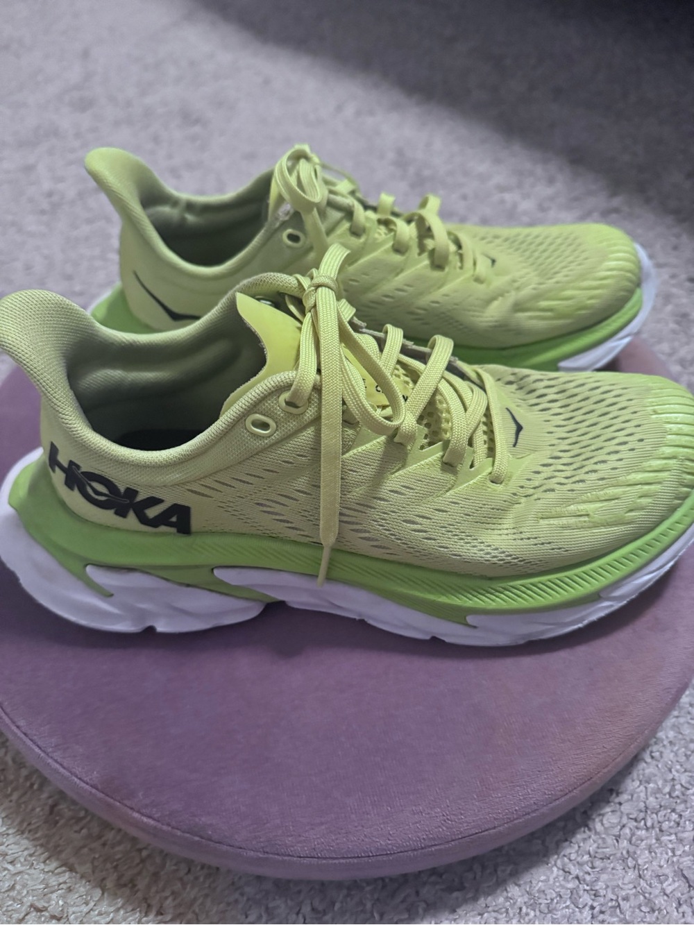 Hoka Neon Green Clifton Running Shoes